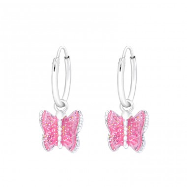 Hanging Butterfly - 925 Sterling Silver Children Hoops A4S42909