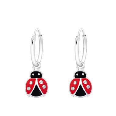 Hanging Ladybug - 925 Sterling Silver Children Hoops A4S42914