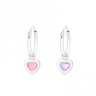 Hanging Heart - 925 Sterling Silver Children Hoops A4S42920