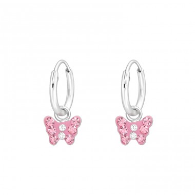 Pink Butterfly Dangle - 925 Sterling Silber Kinderringe mit baumelnden Teilen A4S43030