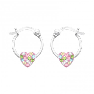 Heart on hoop - 925 Sterling Silver Children Hoops A4S43086