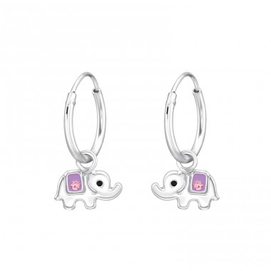 Hanging Elephant - 925 Sterling Silver Children Hoops A4S43199