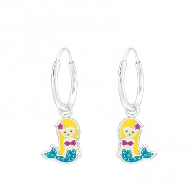 Mermaid with glitter - 925 Sterling Silver Children Hoops A4S43434