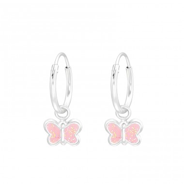 Hanging Butterfly with glitter - 925 Sterling Silver Children Hoops A4S43444