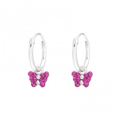 Hanging Butterfly - 925 Sterling Silver Children Hoops A4S43446