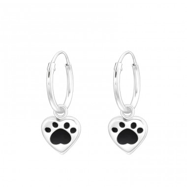 Heart Paw Print - 925 Sterling Silver Children Hoops A4S43447