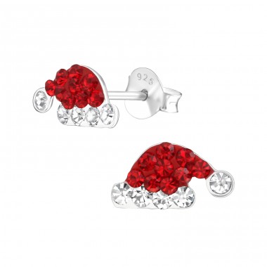 Christmas Hat - 925 Sterling Silver Crystal Ear Studs A4S16657