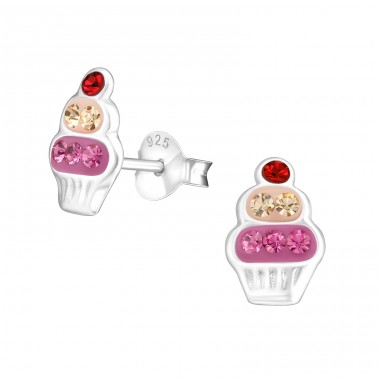 Cupcake - Striebro 925 Puzetové náušnice s kameňmi A4S17655