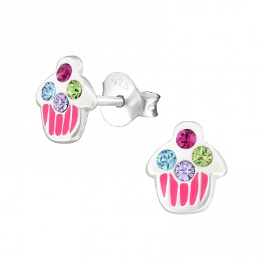 Cupcake - 925 Sterling Silver Ear studs with stones A4S21941