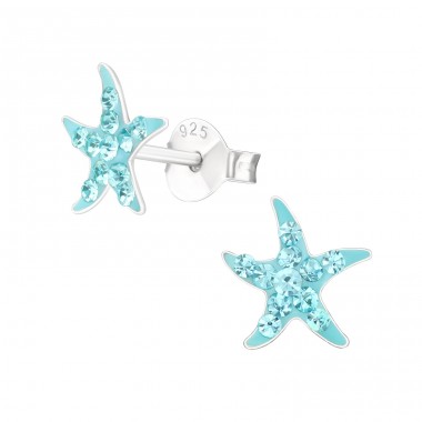 Starfish - 925 Sterling Silver Ear studs with stones A4S22272