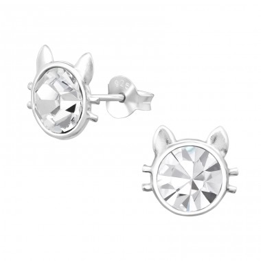 Cat - 925 Sterling Silver Ear studs with stones A4S30419