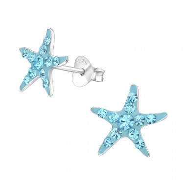 Starfish - 925 Sterling Silver Ear studs with stones A4S31451