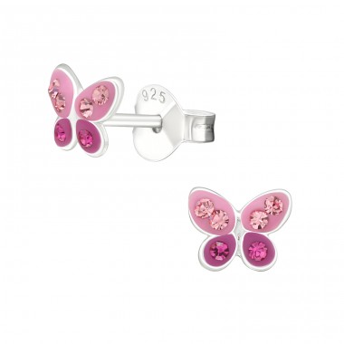 Butterfly - 925 Sterling Silver Ear studs with stones A4S33021
