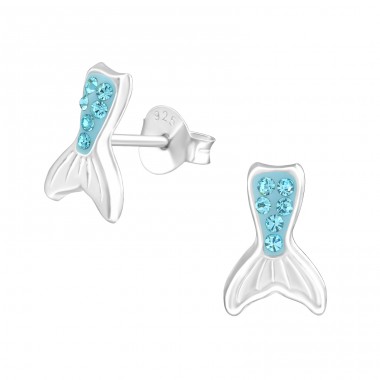 Mermaid Tail - 925 Sterling Silver Ear studs with stones A4S33691