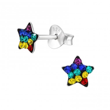 Star - 925 Sterling Silver Ear studs with stones A4S33696
