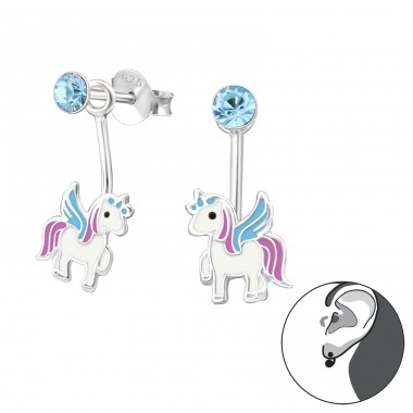 Unicorn - 925 Sterling Silver Ear studs with stones A4S33748