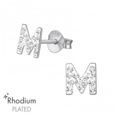 "M" letter for name - 925 Sterling Silver Ear Studs With Stones A4S37574