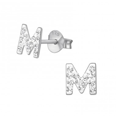 "M" letter for name - 925 Sterling Silver Ear Studs With Stones A4S37574
