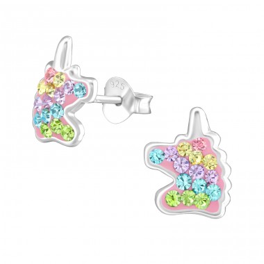Unicorn - 925 Sterling Silver Ear studs with stones A4S38703