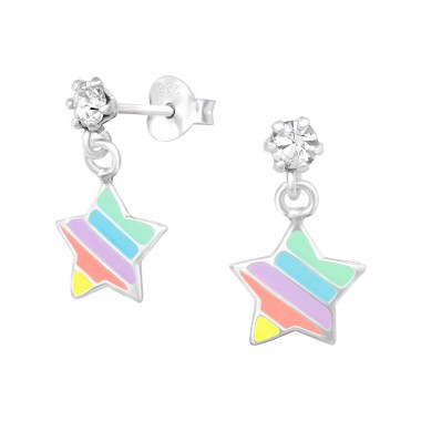Hanging Star - 925 Sterling Silver Crystal Ear Studs A4S39406