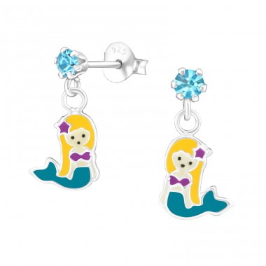 Hanging Mermaids - 925 Sterling Silver Crystal Ear Studs A4S39470