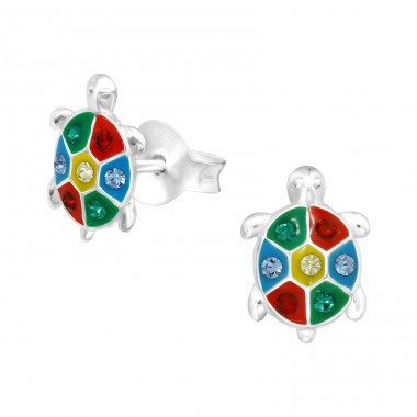 Bunte Schildkröte mit Kristallen - Ohrstecker aus 925er Sterlingsilber mit Kristall A4S40331