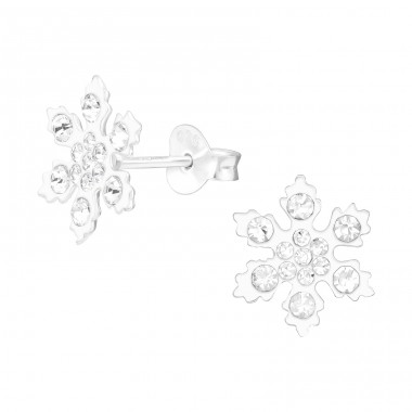 Snowflake with crystals - 925 Sterling Silver Ear Studs With Crystals & Zirconia A4S42814
