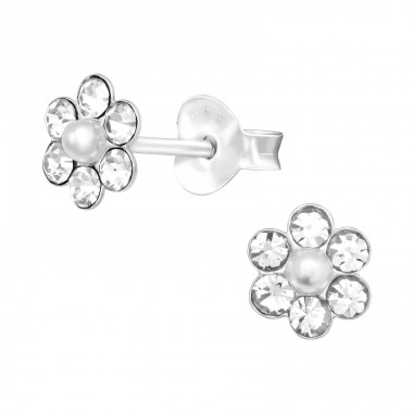 Flower - 925 Sterling Silver Ear studs with stones A4S43091