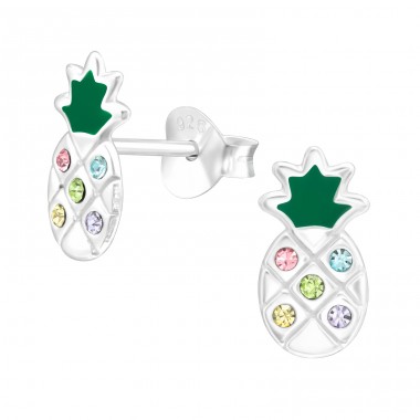 Pineapple - 925 Sterling Silver Ear studs with stones A4S43178