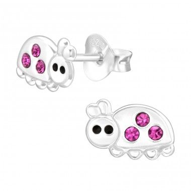 Marienkäfer mit Fuchsia-Kristallen - Ohrstecker aus 925er Sterlingsilber mit Steinen A4S43183