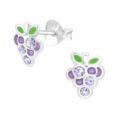 Purple Grapes with lavender crystals - 925 Sterling Silver Ear Studs With Stones A4S43201