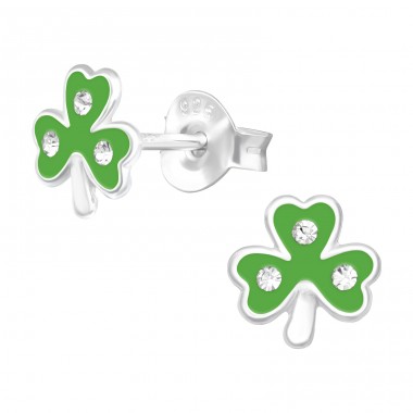 Clover for luck - 925 Sterling Silver Ear Studs With Stones A4S43204