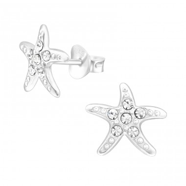 Starfish - 925 Sterling Silver Ear studs with stones A4S43258