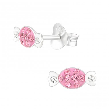 Pink Candy with crystals - 925 Sterling Silver Ear Studs With Stones A4S43263