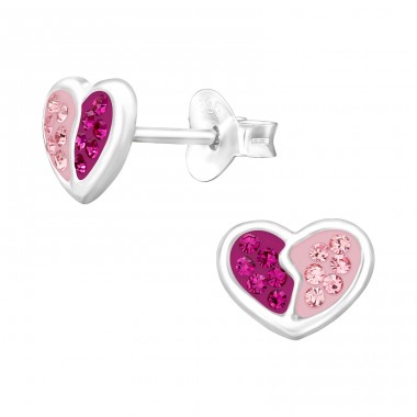 Two tone crystal Heart - 925 Sterling Silver Ear Studs With Stones A4S43888