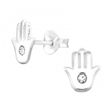 Hamsa hand - 925 Sterling Silver Ear Studs With Stones A4S43890