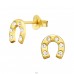 Golden Horseshoe with crystals - 925 Sterling Silver Ear Studs With Stones A4S43950