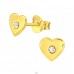 Golden Heart with crystal in the middle - 925 Sterling Silver Ear Studs With Stones A4S43952