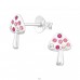 Pilz mit rosa Kristallen - Ohrstecker aus 925er Sterlingsilber mit Steinen A4S44242