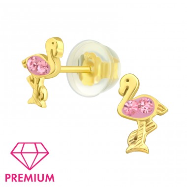 Golden flamingo - Premium* - 925 Sterling Silver Ear Studs With Stones A4S45003