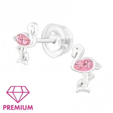 Pink Flamingo - Premium* - 925 Sterling Silver Ear Studs With Stones A4S45006