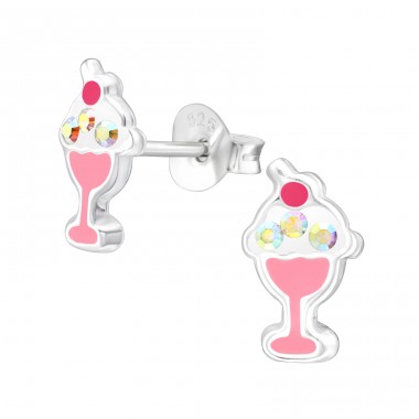 Ice Cream cup - 925 Sterling Silver Ear Studs With Stones A4S45044