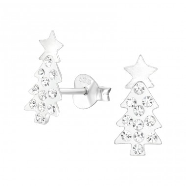 Crystal Christmas Tree - 925 Sterling Silver Ear Studs With Stones A4S45048