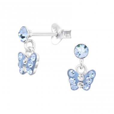 Dangling crystal Butterfly - 925 Sterling Silver Ear Studs With Stones A4S45266
