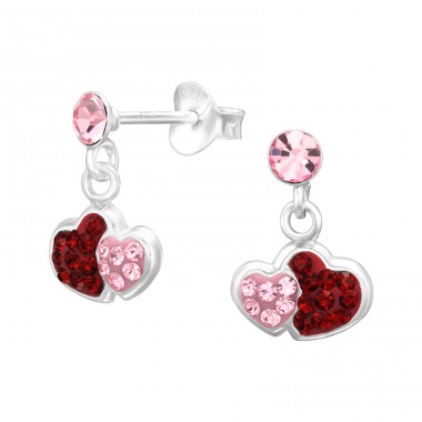 Dangling Double Heart with crystals - 925 Sterling Silver Ear Studs With Stones A4S45274
