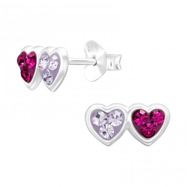 Crystal Double Heart stud - 925 Sterling Silver Ear Studs With Stones A4S45276