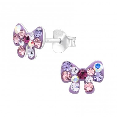 Crystal Bow - 925 Sterling Silver Ear Studs With Stones A4S45280