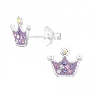 Crown for princess - 925 Sterling Silver Ear Studs With Stones A4S45281