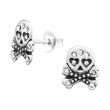 Skull & Bones - 925 Sterling Silver Ear Studs With Stones A4S45375
