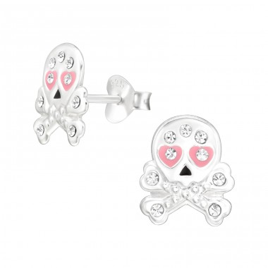 Skull & Bones pink eyes - 925 Sterling Silver Ear Studs With Stones A4S45376